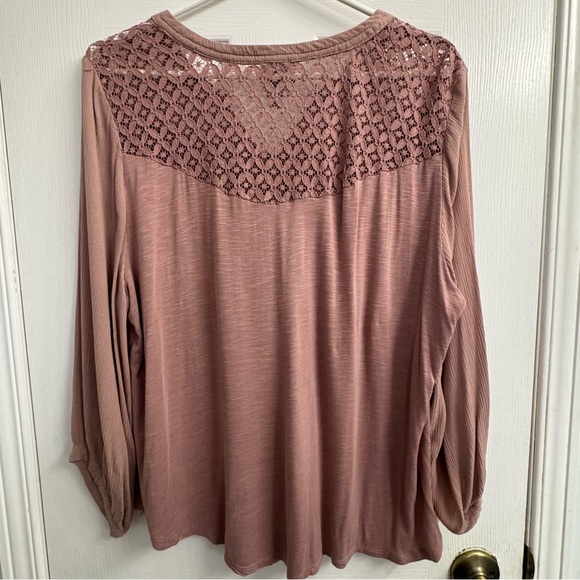 Knox Rose Women's Dusty Pink Lace Detail Boho Blouse - Size XXL - Picture 7 of 9